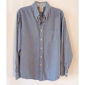 Brooks Brothers Regent L Blue Check Long Sleeve Button Down 100% Cotton Shirt